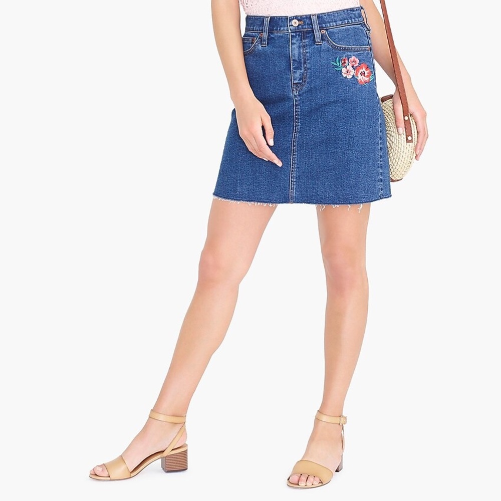 J Crew Raw edge embroidered denim jean mini skirt